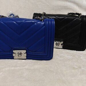 Badgley Mischka *WINTER BUNDLE* Quilted Chevron Blue & Black Crossbodies